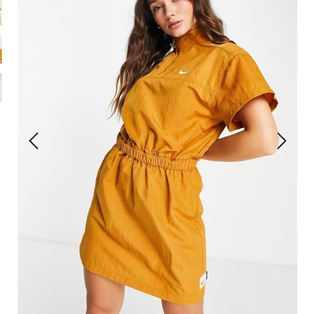 Nike Sportswear Swoosh Woven Dress Desert Ochre Size XS